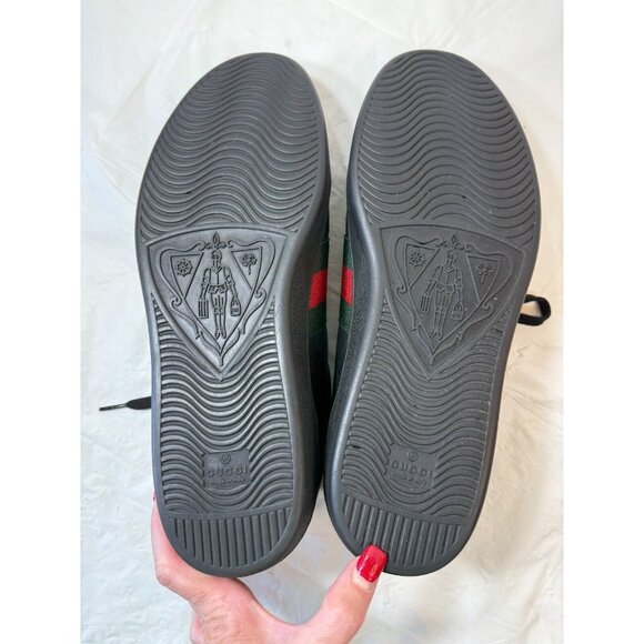 Gucci Ace Black Leather Python Embossed Leather Lace Up Sneakers Men size12 - Picture 3 of 16